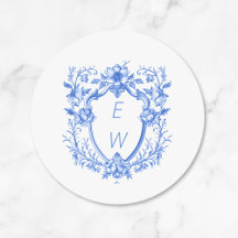 Elegante Escudo azul Monograma Boda
