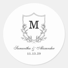 Pegatina Redonda Elegante Escudo blanco y negro