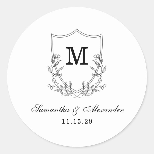 Pegatina Redonda Elegante Escudo blanco y negro (Anverso)