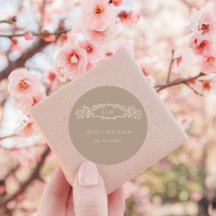 Elegante escudo botánico Taupe boda en monograma