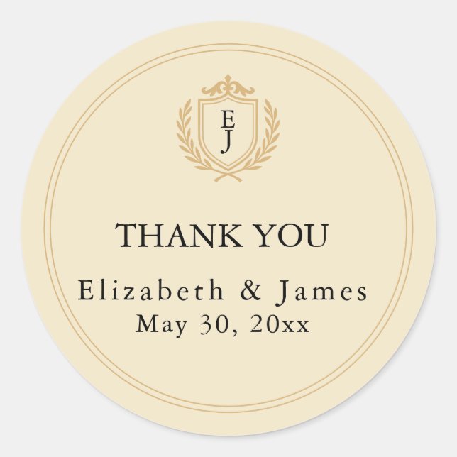 Pegatina Redonda Elegante Escudo de Dinero Antiguo - Boda de Marfil (Anverso)