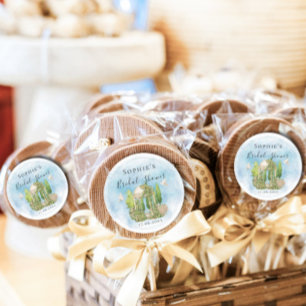 Pegatina Redonda Elegante estatua de glorieta Palomas flores Regalo