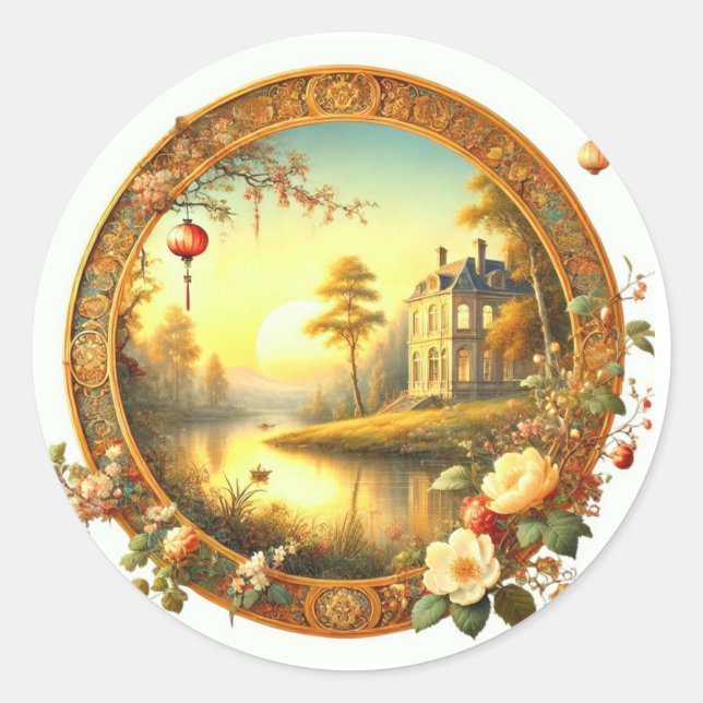 Pegatina Redonda Elegante estética clásica - Belleza eterna en una (Anverso)