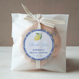 Pegatina Redonda Elegante estética italiana azul favor de la ducha