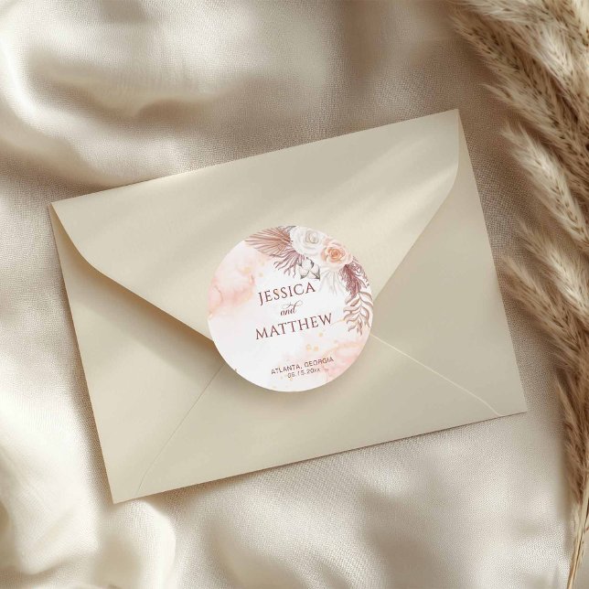 Pegatina Redonda Elegante Estilo Boho Avenida Floral Rosa Rosa Rosa (Subido por el creador)