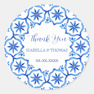 Pegatina Redonda Elegante estilo sencillo estilo chinoiserie Blue W