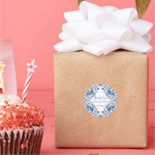 Pegatina Redonda Elegante estilo sencillo estilo chinoiserie Blue W