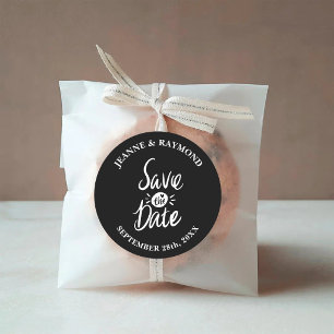 Pegatina Redonda Elegante Estiloso Negro Boda Save the date