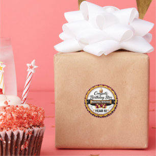 Pegatina Redonda Elegante Estrella de Cumpleaños Personalizada con