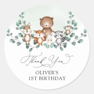 Pegatina Redonda Elegante Eucalyptus Greenery Baby Animales