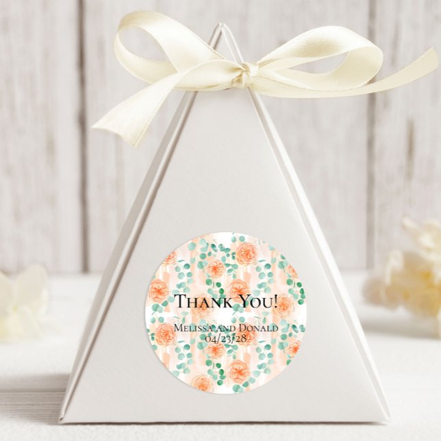 Pegatina Redonda Elegante Eucalyptus Greenery Peach Floral (Subido por el creador)