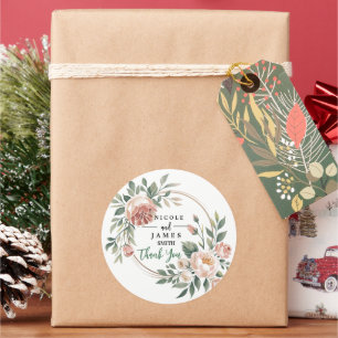 Pegatina Redonda Elegante Eucalyptus Peach Floral