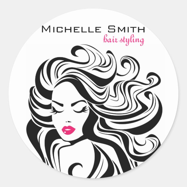Pegatina Redonda Elegante extensiones de pelo de cabello de estilo  (Anverso)