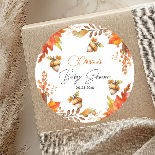 Pegatina Redonda Elegante Fall Boho Floral Baby Shower