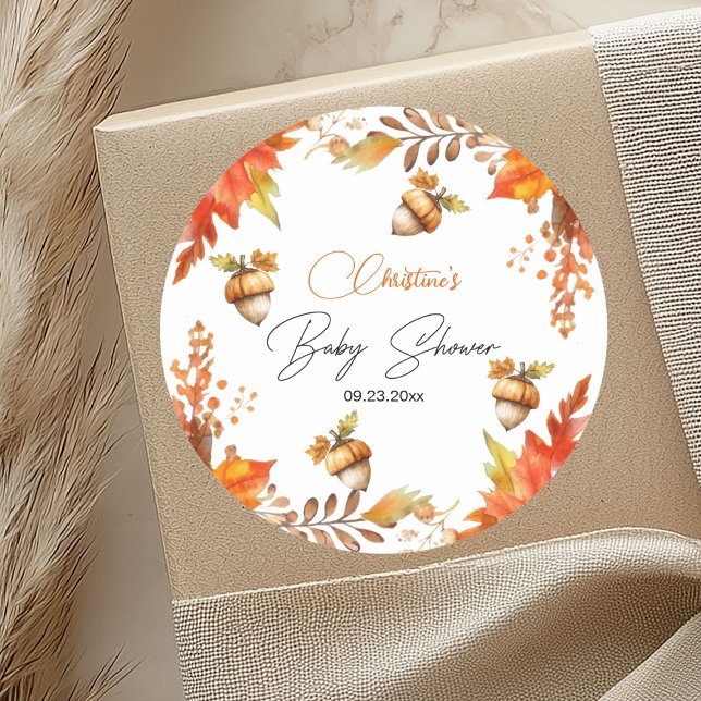 Pegatina Redonda Elegante Fall Boho Floral Baby Shower (Subido por el creador)