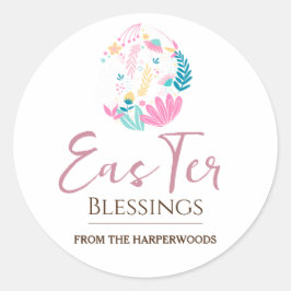 Pegatina Redonda Elegante familia de huevos de pascua bendecidos