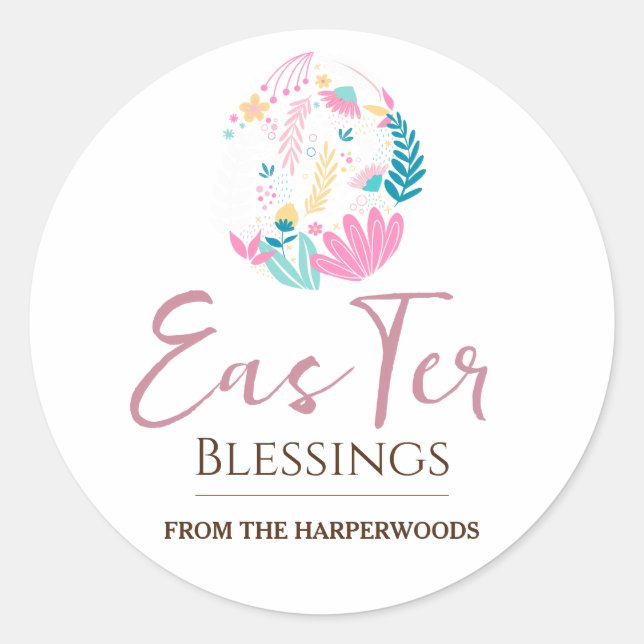 Pegatina Redonda Elegante familia de huevos de pascua bendecidos (Anverso)