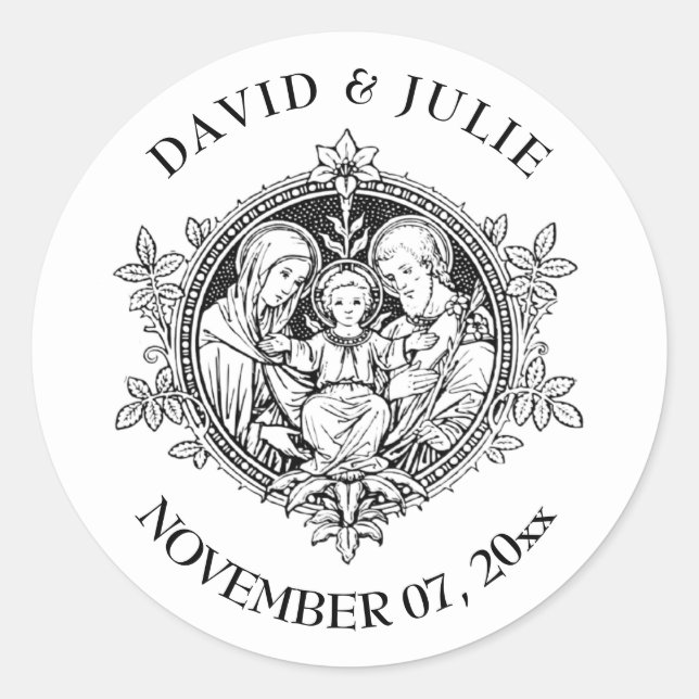 Pegatina Redonda Elegante familia religiosa negra y blanca (Anverso)
