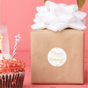 Pegatina Redonda Elegante Faux Gold Felices Vacaciones Copos de nie