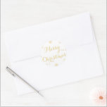Pegatina Redonda Elegante Faux Gold Merry Christmas Snowflakes Whit<br><div class="desc">Elegante,  personalizado,  personalizado,  blanco,  hermoso guión falso de oro / tipografía "Feliz Navidad",  copos de nieve,  hoja clásica de pegatinas redondos. Un hermoso pegatina perfecto para tus navidades de correo esta temporada de vacaciones.</div>