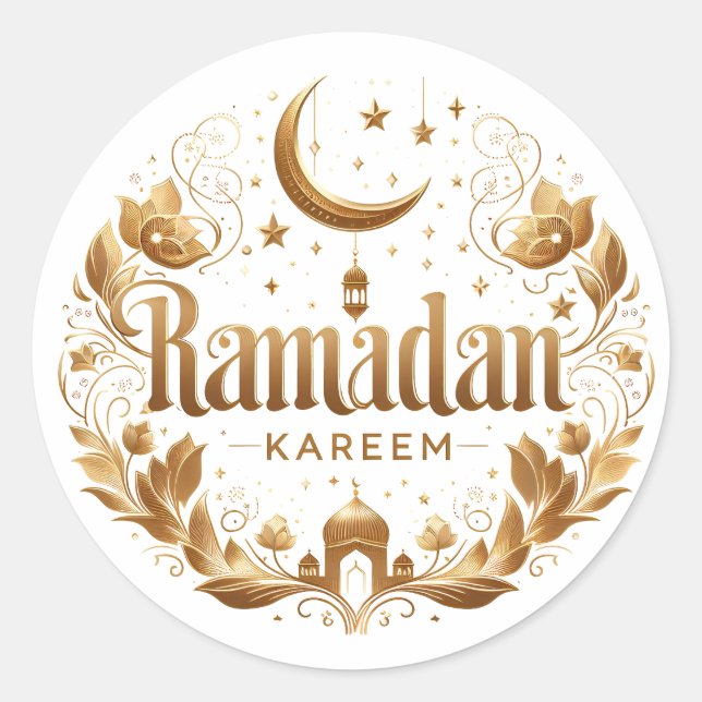 Pegatina Redonda Elegante Faux Gold Ramadan Kareem Mubarak (Anverso)