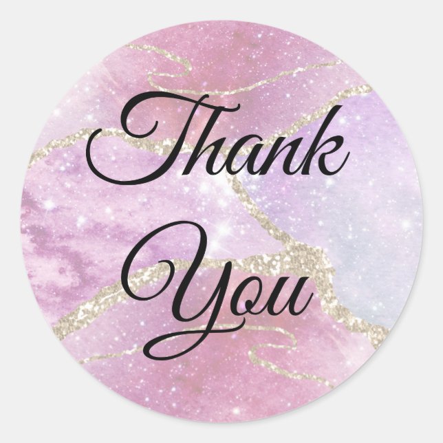 Pegatina Redonda Elegante Faux Pearlescent Efecto Gracias (Anverso)