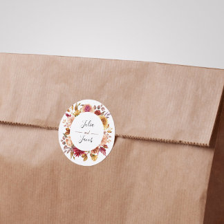 Pegatina Redonda Elegante Favor de Boda Floral de acuarela de otoño