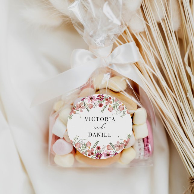 Pegatina Redonda Elegante Favor de Boda Floral Rosa (Subido por el creador)