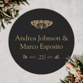 Pegatina Redonda Elegante favorito de bodas góticas de la polilla v