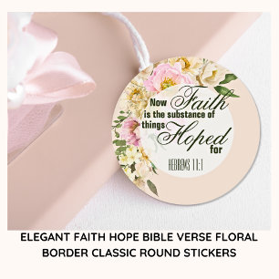Pegatina Redonda Elegante FE ESPERANZA Biblia Verso Frontera Floral