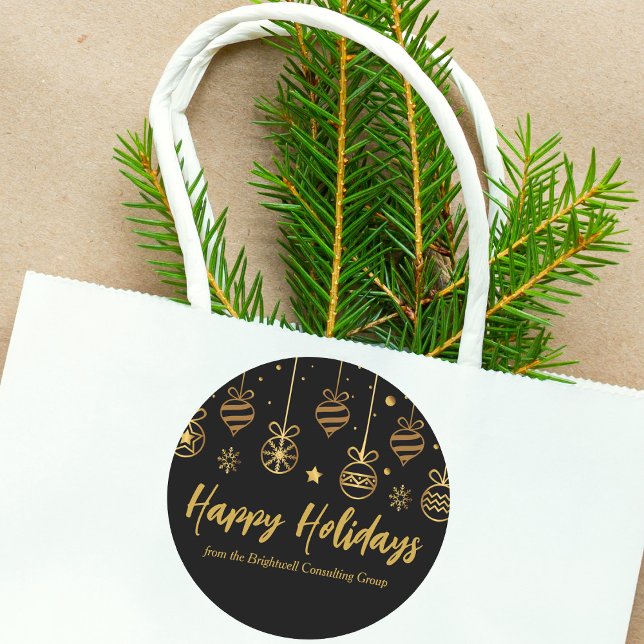 Pegatina Redonda Elegante Felices Fiestas Negros Personalizado Oro (Subido por el creador)