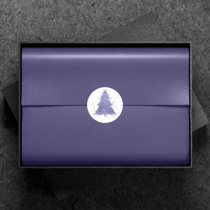 Pegatina Redonda Elegante Feliz Navidad Atractivo árbol morado