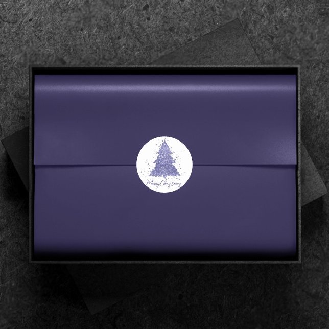 Pegatina Redonda Elegante Feliz Navidad | Atractivo árbol morado (Subido por el creador)