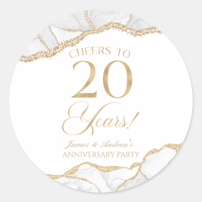 Pegatina Redonda Elegante Fiesta de Aniversario número 20 de Ágata  (Anverso)