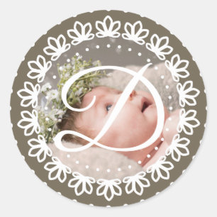 Pegatina Redonda Elegante fiesta de cumpleaños con fotos en monogra