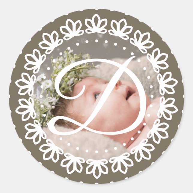 Pegatina Redonda Elegante fiesta de cumpleaños con fotos en monogra (Anverso)