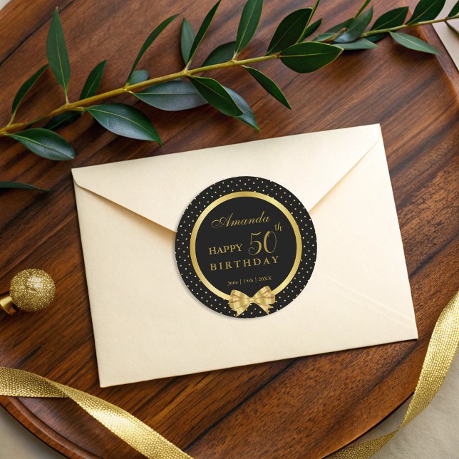 Pegatina Redonda Elegante fiesta de cumpleaños de sorpresa en negro (Subido por el creador)