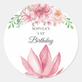 Pegatina Redonda Elegante fiesta de cumpleaños floral