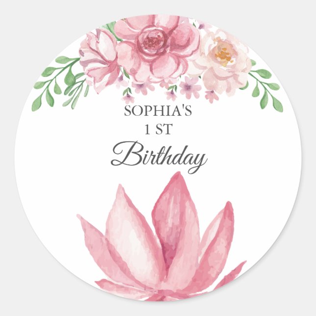 Pegatina Redonda Elegante fiesta de cumpleaños floral (Anverso)
