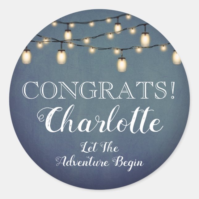 Pegatina Redonda Elegante Fiesta de Jubilación de Sorpresa Azul (Anverso)