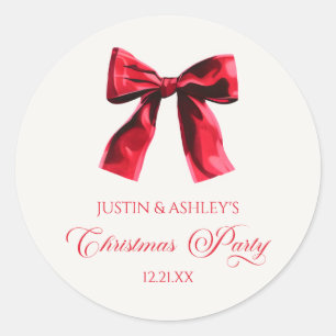 Pegatina Redonda Elegante Fiesta de Navidades Red Coquette Bow