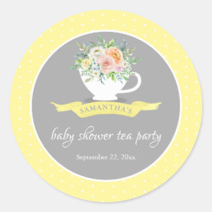 Pegatina Redonda Elegante Fiesta de té Baby Shower Floral Teacup