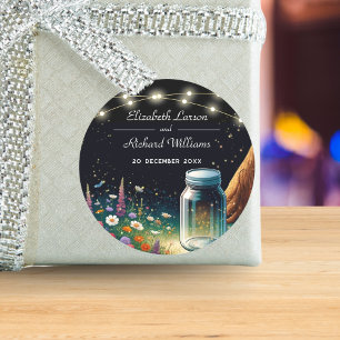 Pegatina Redonda Elegante Firefly Rustic Wedding Invitación
