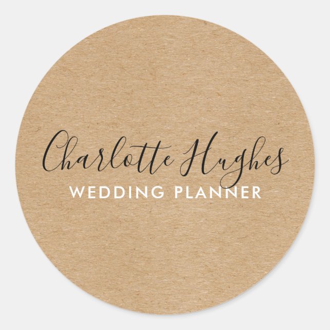 Pegatina Redonda Elegante firma rústica de Kraft (Anverso)