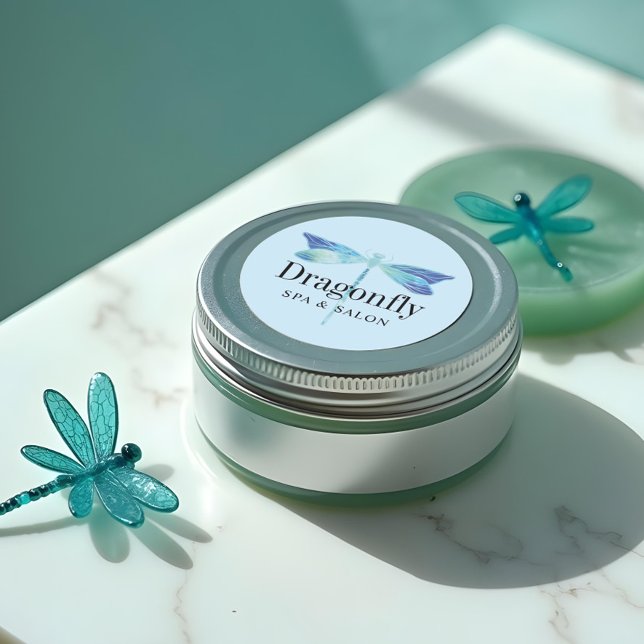 Pegatina Redonda Elegante Flagelona azul y acuática (Elegant Blue & Aqua Watercolor Dragonfly Classic Round Sticker)