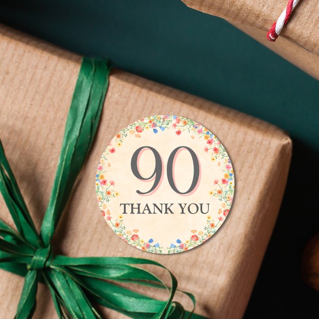 Pegatina Redonda Elegante flor 90 años Fiesta Floral 90 cumpleaños (Subido por el creador)