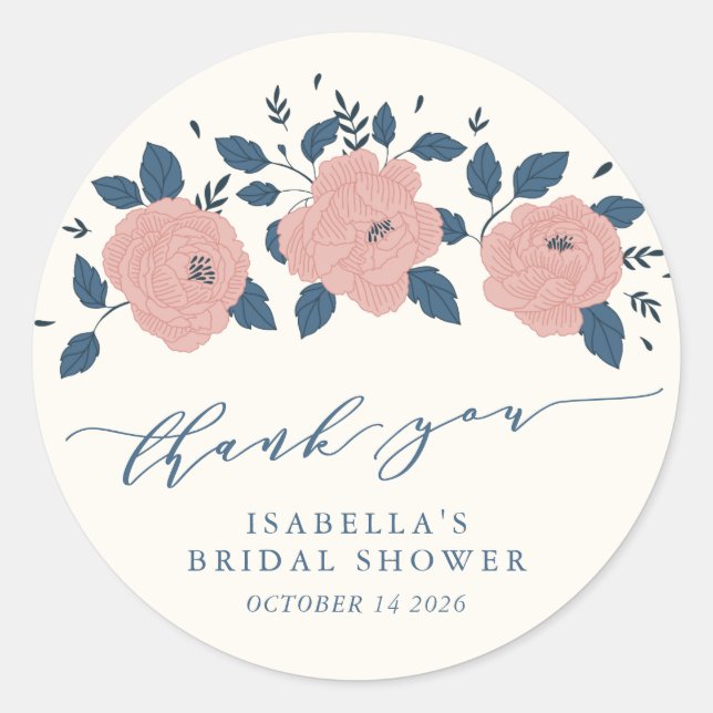 Pegatina Redonda Elegante Flor De Jardín Azul Personalizado Gracias (Anverso)