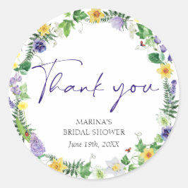 Pegatina Redonda Elegante Flor Silvestre 