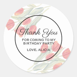 Pegatina Redonda Elegante Flora Spring Red Tulip Gracias Cumpleaños