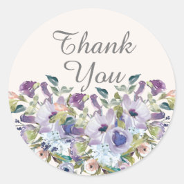 Pegatina Redonda Elegante Floral Azul Lilac Quinceañera Gracias